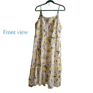Torrid White Lemon Print Smocked Ruffled Sundress Size 4/ 4x /26 Midi Length